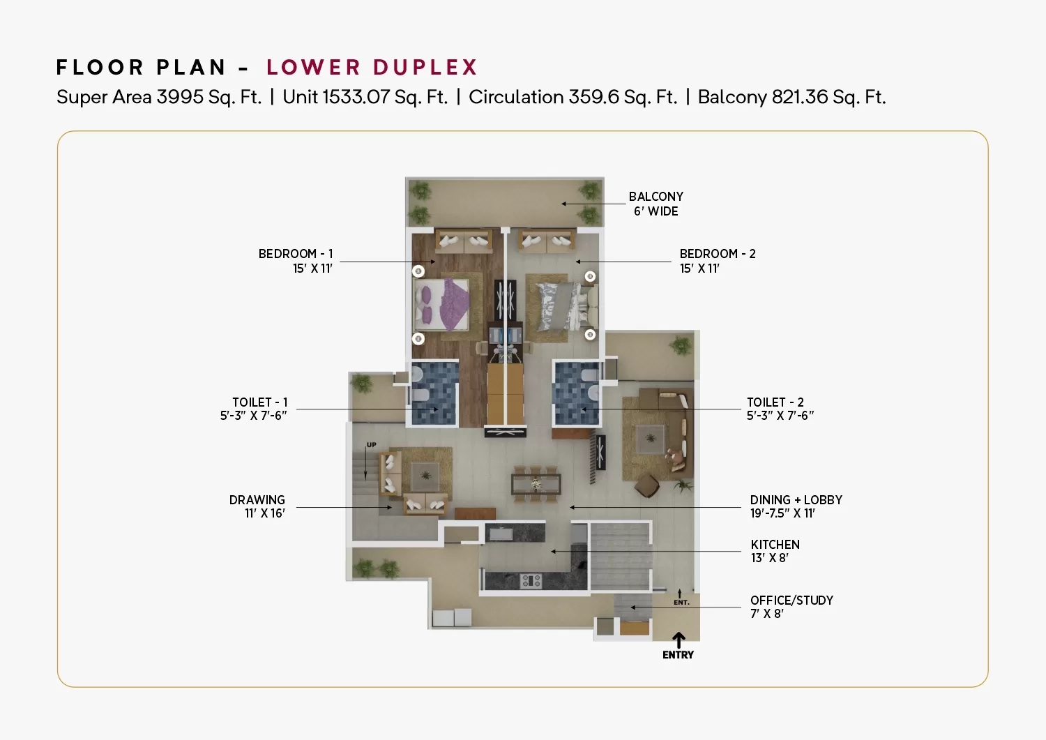 4+1 BHK lower duplex floor plan