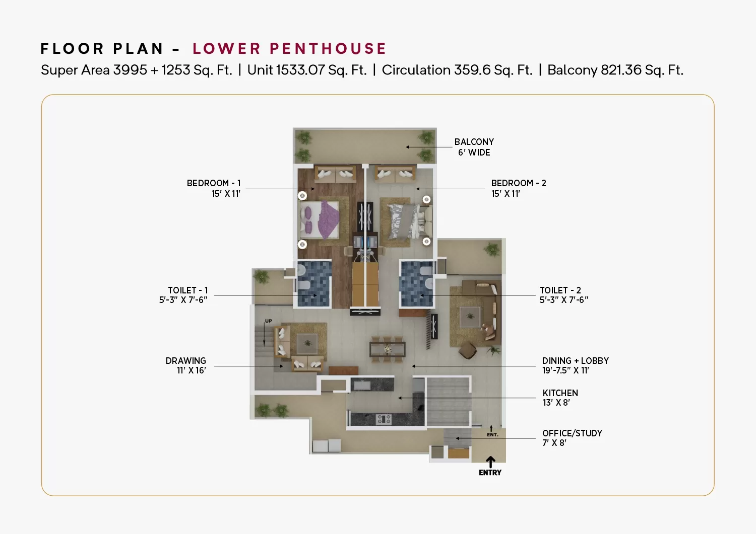Duplex penthouse lower floor plan