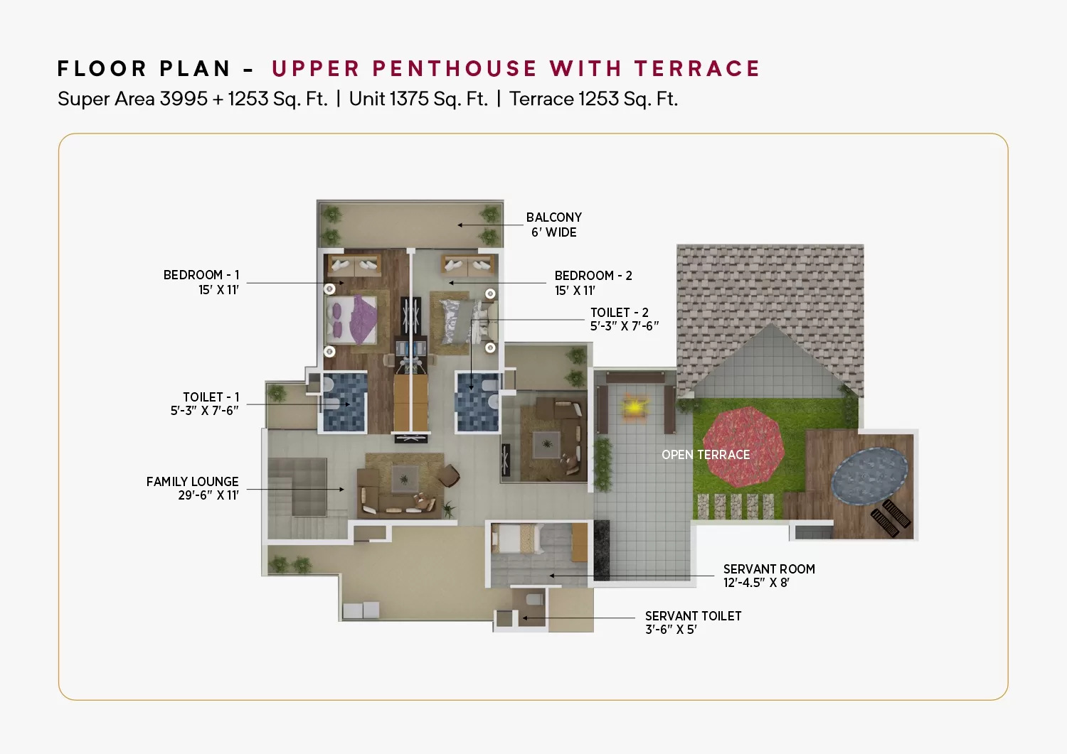 Duplex penthouse upper floor plan with terrace