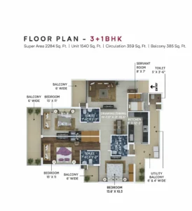 3+1 BHK floor plan