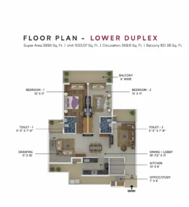 4+1 BHK lower duplex floor plan