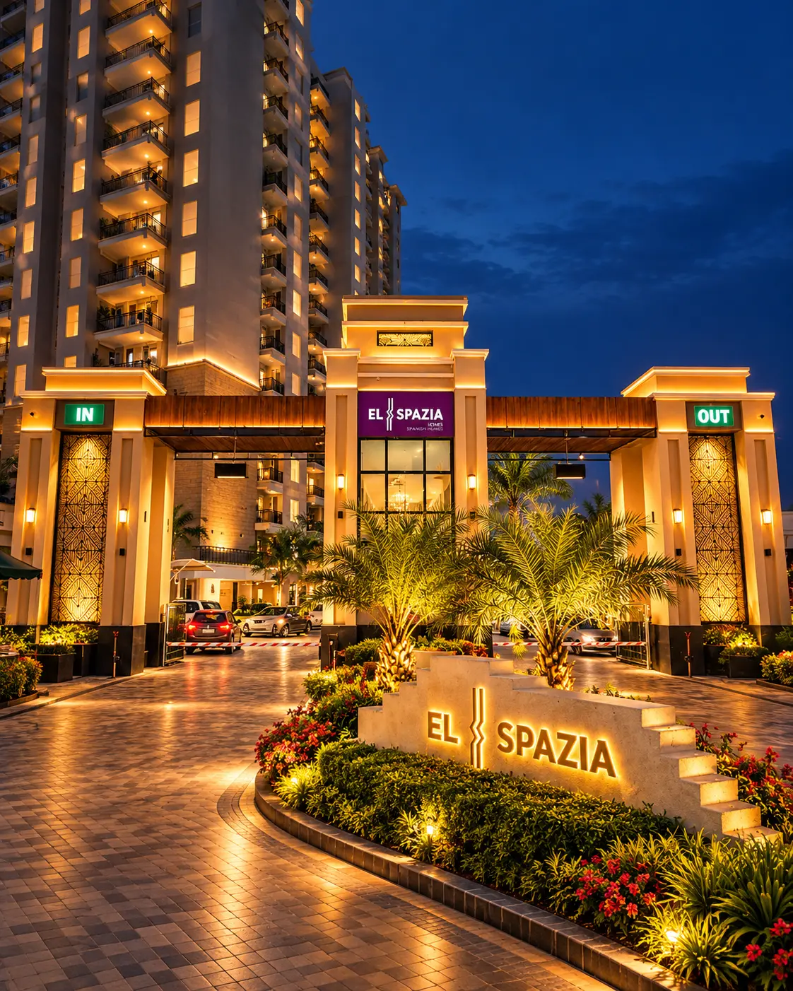 El Spazia luxury entrance at night