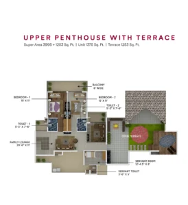 Duplex penthouse upper floor plan with terrace